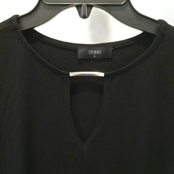 NEW Black Long-Sleeve Softly-Draped Knit Top, Keyhole Neck, Small - Picture 2 of 5